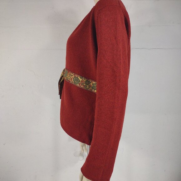 Sleeping on Snow burgundy dark red Lambswool blend belted cardigan ladies XL - Picture 6 of 7